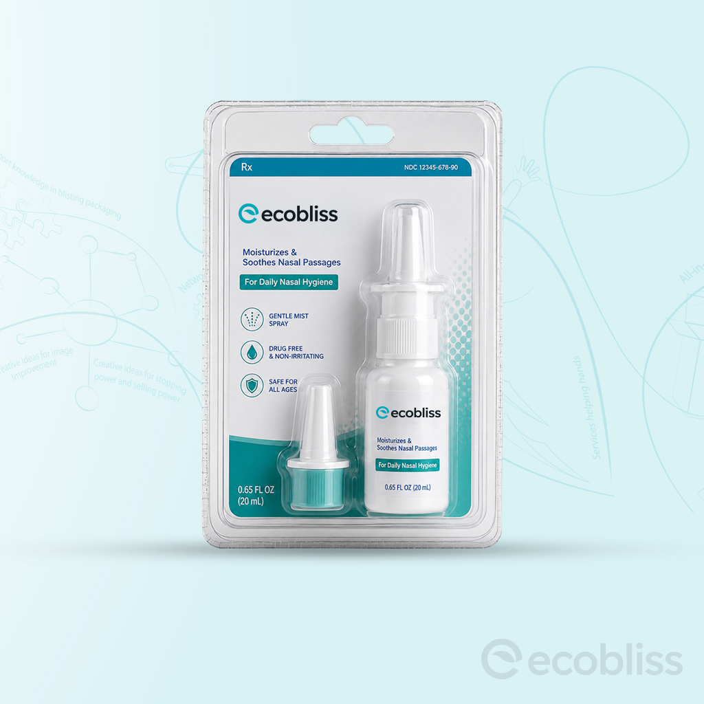 Ecobliss clear clamshell blister packaging showcasing a product in high‑visibility protective display.
