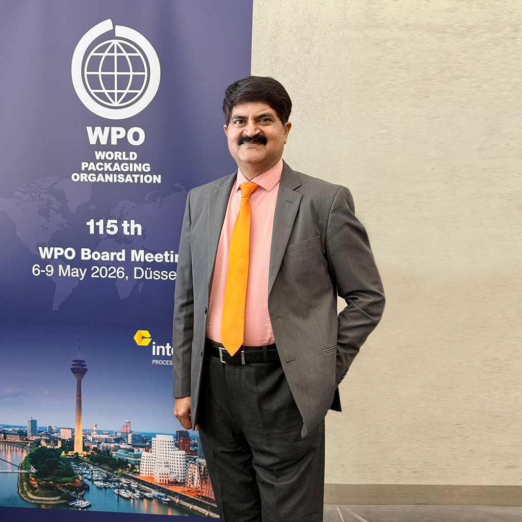Chakravarthi AVPS at the 115th WPO Board Meeting, Düsseldorf, representing global leadership in packaging excellence.