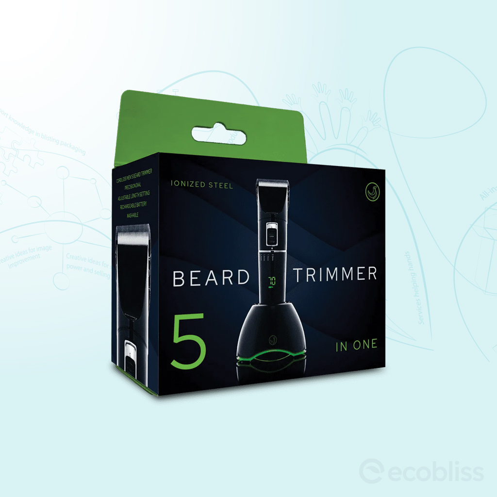 Premium electronics carton packaging for beard trimmer with high‑quality printing by Ecobliss India.